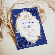 Royal Blue Guld Quinceañera Blommigt Butterfly Tia