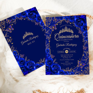 Royal Blue Guld Quinceanera Inbjudningar
