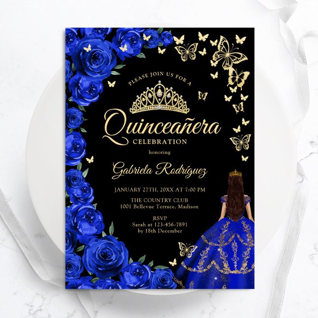 Royal Blue Guld Ro Butterflies Quinceanera Inbjudningar (Skapare uppladdad)