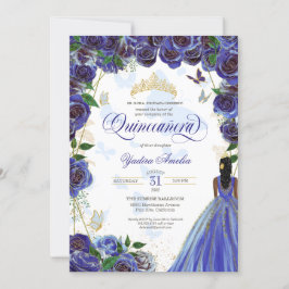 Royal Blue Guld Ro Elegant Butterfly Quinceanera Inbjudningar