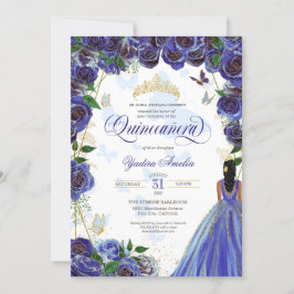 Royal Blue Guld Ro Elegant Butterfly Quinceanera Inbjudningar