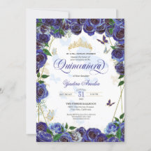 Royal Blue Guld Ro Elegant Butterfly Quinceanera