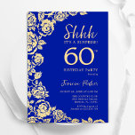 Royal Blue Guld Ro Surprise 60:e födelsedagen Inbjudningar<br><div class="desc">Royal Blue Guld Blommigt Surprise 60:e Födelsedagsfest inbjudan. Elegantens utformning med ro,  faux guld-folie och typsnitt för typsnitt. Trendig inbjudan-kortets perfekt för en snyggt kvinnlig dag firande. Kan anpassas till vilken ålder som helst. Skrivna Zazzle-inbjudningar eller digital utskrivbar mall för omedelbar nedladdning.</div>