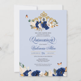 Royal Blue Guld Ro Tiara Butterfly Quinceañera Inbjudningar