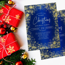 Royal Blue Guld Snöflingor Jul Holiday Firande