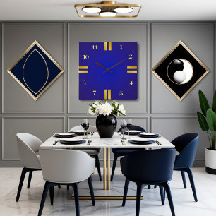 Royal Blue & Guld Square Wall Clock - Modern Décor Fyrkantig Klocka