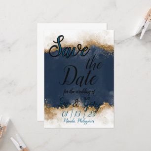 Royal Blue & Guld Stardust Save Date Card Inbjudningar