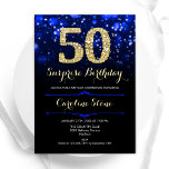Royal Blue Guld Surprise 50:e födelsedagen Inbjudningar<br><div class="desc">Överraskande 50 födelsedagsfest inbjudan. Elegantens royal blå design med faux glitter guld. Innehåller snyggtens diamanter, bokeh ljus och skriptteckensnitt. Manar eller kvinnor i inbjudan. Perfekt för en födelsedagsfest för vuxen av snyggt. Anpassa med dina egna detaljer. Berätta om du behöver anpassa dig ytterligare. Skrivna Zazzle-inbjudningar eller digital utskrivbar mall för...</div>