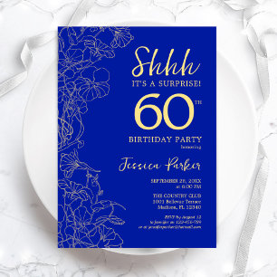 Royal Blue Guld Surprise 60:e födelsedagen Inbjudningar