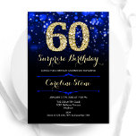 Royal Blue Guld Surprise 60:e födelsedagen Inbjudningar<br><div class="desc">Överraskande 60 födelsedagsfest inbjudan. Elegantens royal blå design med faux glitter guld. Innehåller snyggtens diamanter, bokeh ljus och skriptteckensnitt. Manar eller kvinnor i inbjudan. Perfekt för en födelsedagsfest för vuxen av snyggt. Anpassa med dina egna detaljer. Berätta om du behöver anpassa dig ytterligare. Skrivna Zazzle-inbjudningar eller digital utskrivbar mall för...</div>