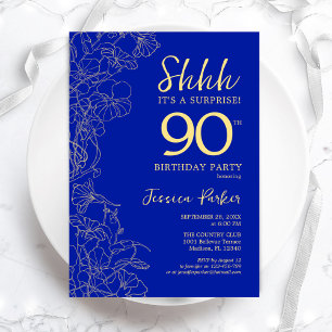 Royal Blue Guld Surprise 90:e födelsedag Inbjudningar