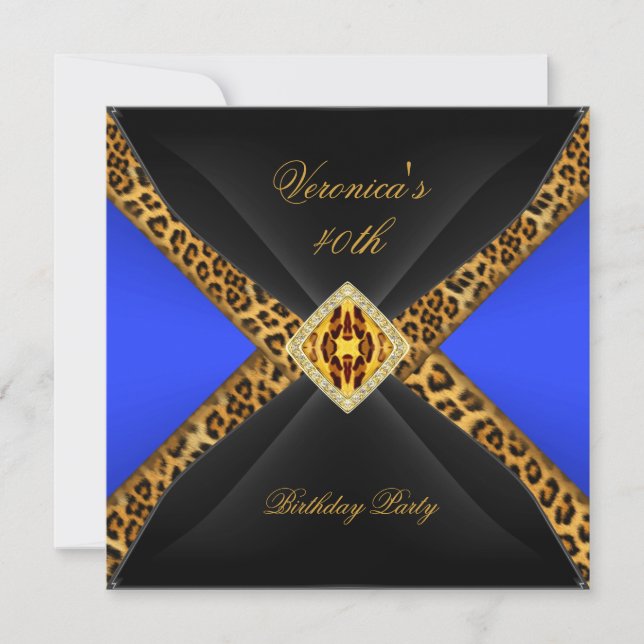 Royal Blue Guld Svart Leopard Juvel 40-årsdag Inbjudningar (Framsida)