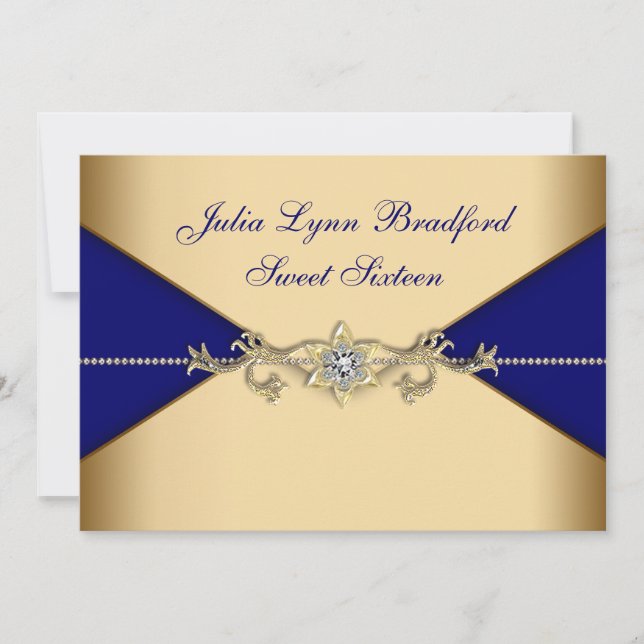 Royal Blue Guld Sweet sixteen Inbjudningar (Framsida)
