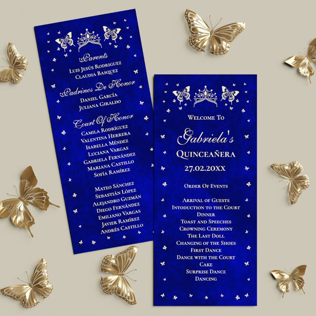 Royal Blue Guld Tiara Butterfly 15th Quinceañera Program (Royal Blue Gold Tiara Butterfly 15th Quinceañera Program)