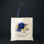 Royal Blue Gult Guld Blommigt Bridesmaid-gåva Tygkasse<br><div class="desc">Elegant royal blått bridesmaid-gåva från guld till väskan med elegant bouquet av blommor av royal blue,  Navy,  guld,  gult färg ro och eukalyptus löv. Kontakta mig om du behöver hjälp med anpassning eller om du behöver någon annan produkt med den här designen.</div>