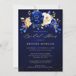 Royal Blue Gult Guld Blommigt Möhippa Invita Inbjudningar