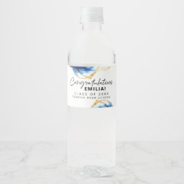 Royal Blue Gult Guld Elegant Studenten Vattenflaskor Etikett