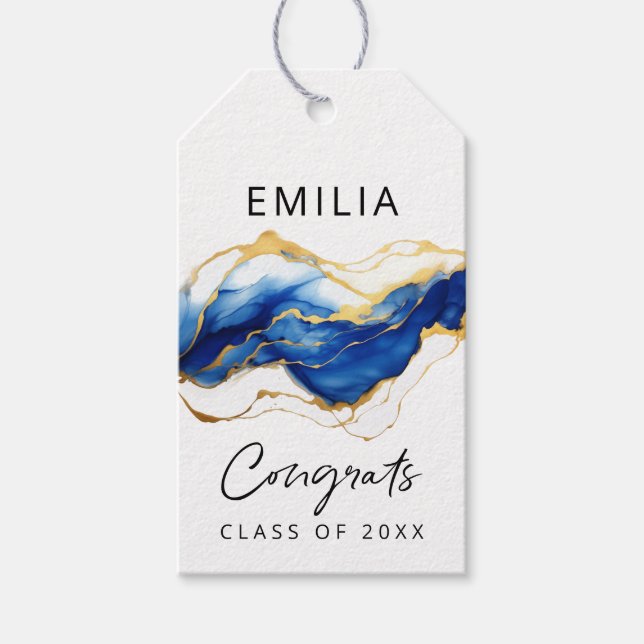 Royal Blue Gult Guld Gratulerara Studenten Presentetikett (Framsidan)