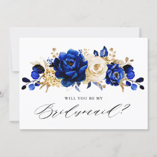 Royal Blue Gult Guld Kommer du att bli min Bridesm Inbjudningar