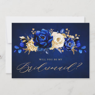 Royal Blue Gult Guld Kommer du att bli min Bridesm Inbjudningar