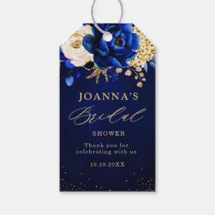 Royal Blue Gult Guld Metallic Blommigt Bröllop Gif Presentetikett