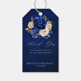 Royal Blue Gult Guld Metallic Blommigt Bröllop Gif Presentetikett