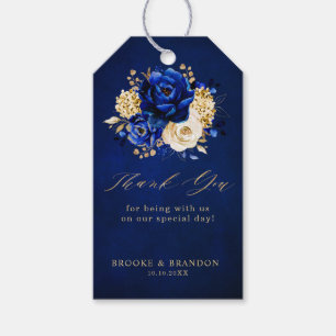 Royal Blue Gult Guld Metallic Blommigt Bröllop Gif Presentetikett