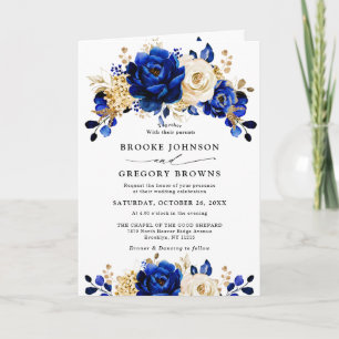 Royal Blue Gult Guld Metallic Blommigt Bröllop Inbjudan
