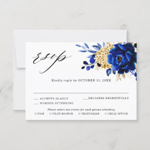 Royal Blue Gult Guld Metallic Blommigt Bröllop OSA Kort