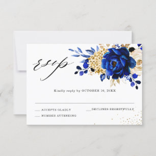 Royal Blue Gult Guld Metallic Blommigt Bröllop OSA Kort