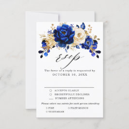 Royal Blue Gult Guld Metallic Blommigt Bröllop OSA Kort