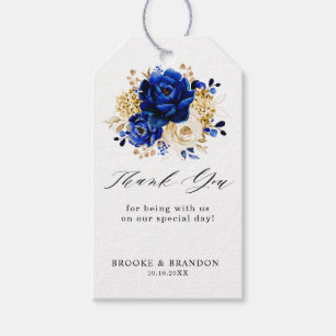 Royal Blue Gult Guld Metallic Blommigt Bröllop Presentetikett