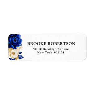 Royal Blue Gult Guld Metallic Blommigt Bröllop Returadress Etikett