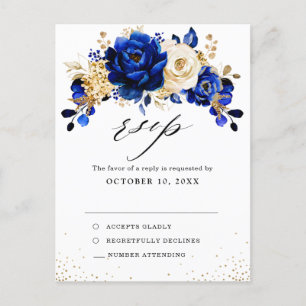 Royal Blue Gult Guld Metallic Bröllop OSA Vykort