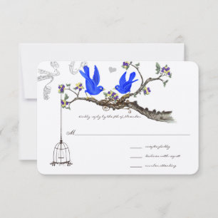 Royal Blue Gult & Lila blommor Bröllop OSA Kort