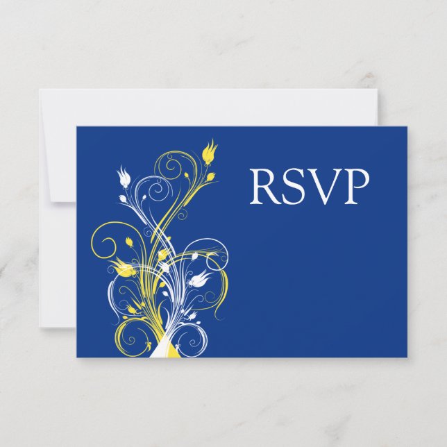 Royal Blue, Gult, vit Blommigt Bröllop OSA Inbjudningar (Framsida)