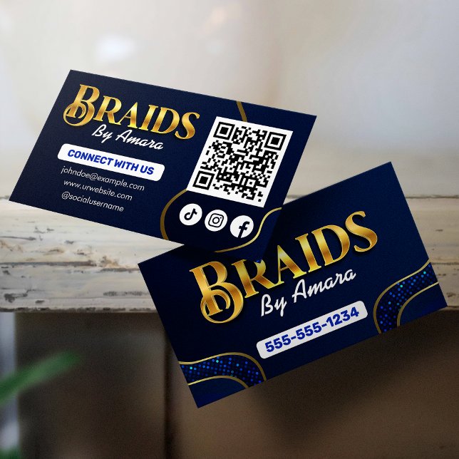 Royal Blue Hair Braiding Connect med oss QR-kod Visitkort (Skapare uppladdad)