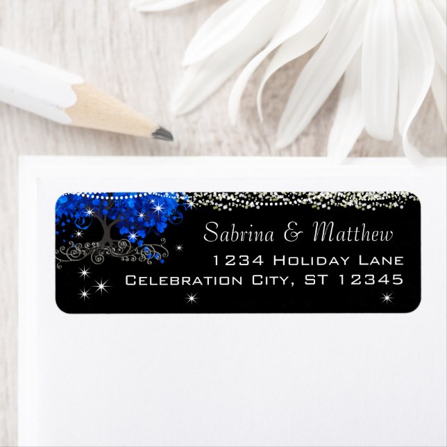 Royal Blue Heart Leafied Return Address Label Returadress Etikett (Insitu)