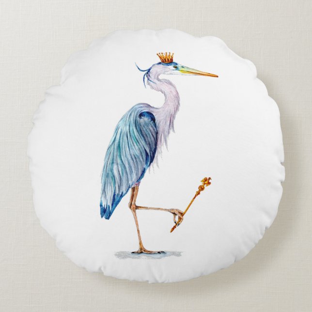Royal Blue Heron Rund Kudde (Framsidan)