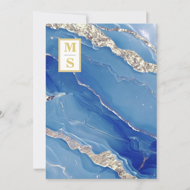 *~ Royal Blue Initialer Agate QR AR66 OSA Bröllop Inbjudningar (Framsida)