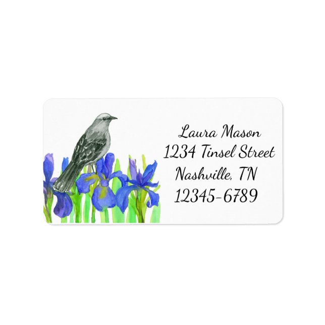 Royal Blue Iris Mockingbird Returadress Adressetikett (Framsidan)