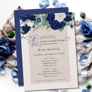 Royal Blue Ivory Blommigt Ro Quinceanera och massa Inbjudningar
