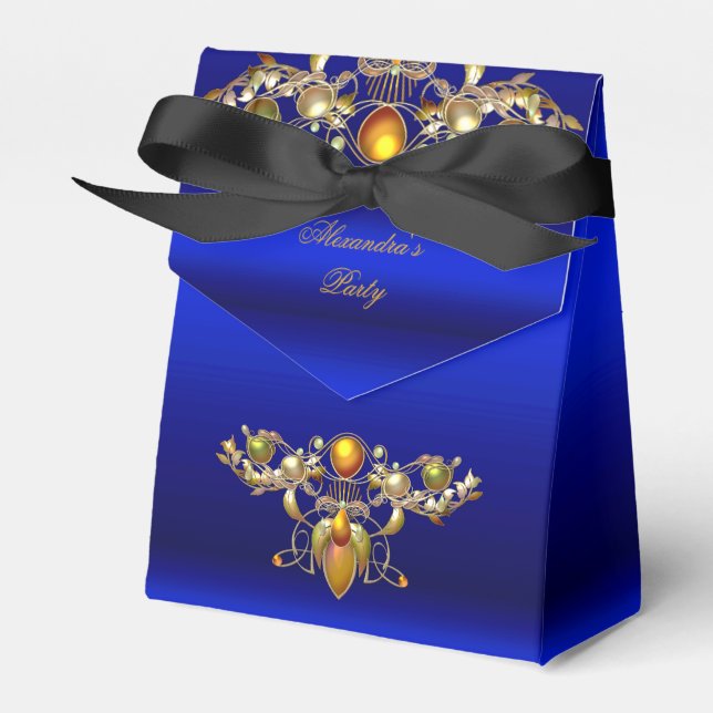 Royal Blue Jeweled Black Guld Party Favor Box Presentaskar (Framsidan Sidan)