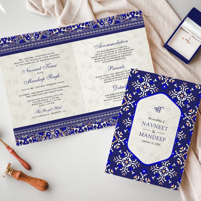 Royal Blue Kor syck allt i ena Sikh Bröllop Inbjudan (Skapare uppladdad)