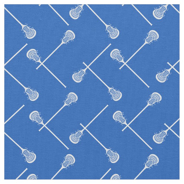 Royal Blue Lacrosse White Sticks Patterned Tyg (Närbild)