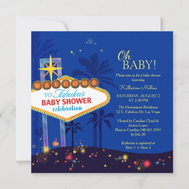 Royal Blue Las Vegas Baby Shower Inbjudningar (Framsida)