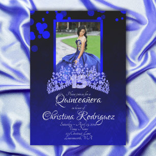 Royal Blue, Light Blue Tiara Rhineston Quinceanera Inbjudningar