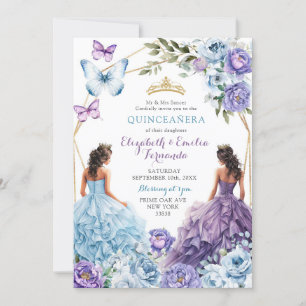 Royal Blue Lila Geometric Quinceañera Inbjudningar