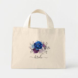 Royal Blue Lila Navy Lilac Blooms Bröllop Mini Tygkasse