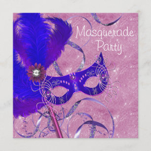 Royal Blue Lila Rosa Maskeradfest Inbjudningar